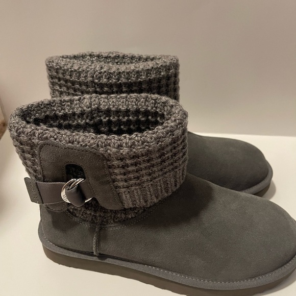 UGG Gray Slippers with Thick Knit Cuff - Picture 1 of 7
